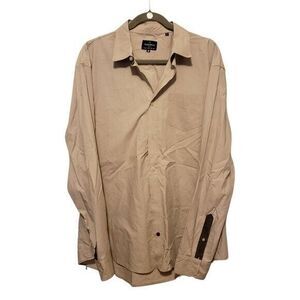 Trouvaille Mens Sz XL Tan  Solid Long Sleeve Button Up Dress Shirt